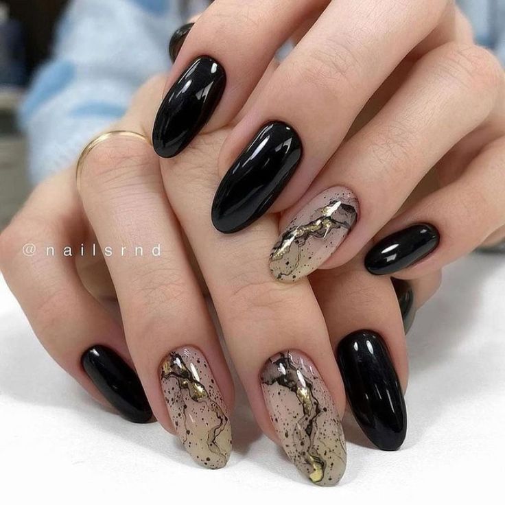 Black and Gold Marble Nails