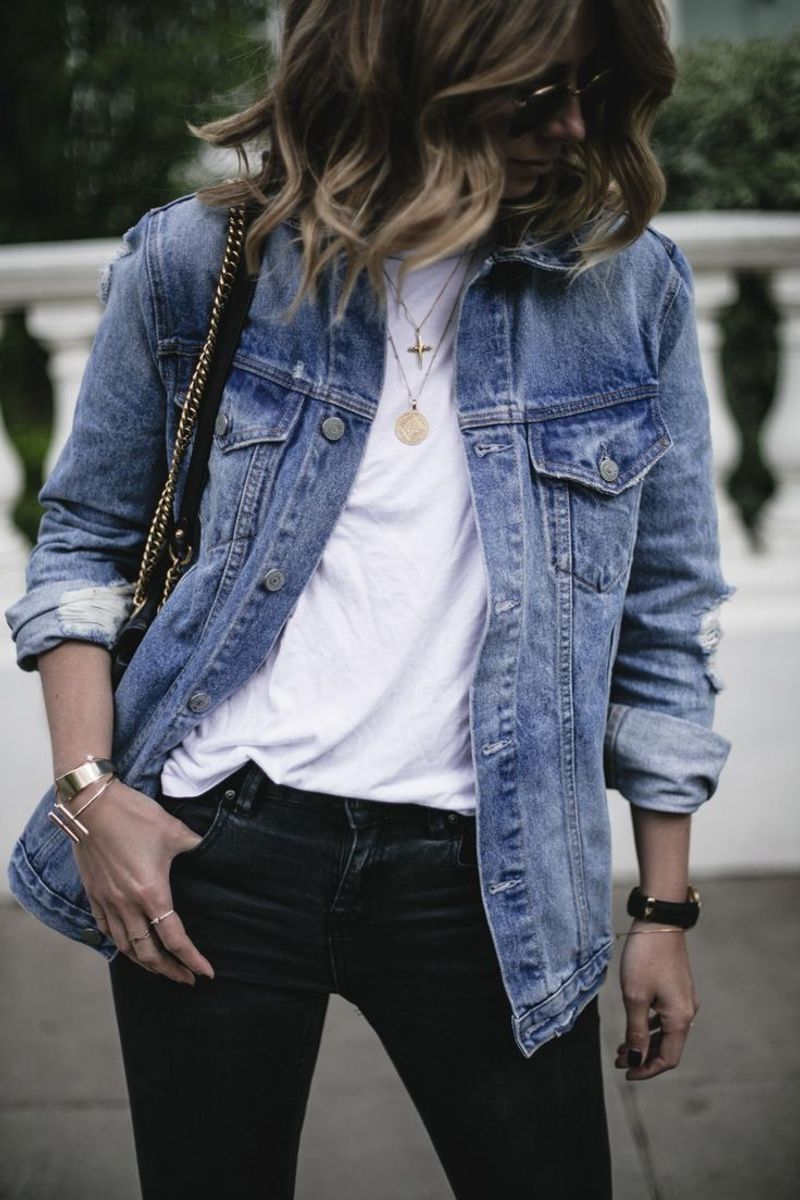 Classic Denim Jacket with White Tee