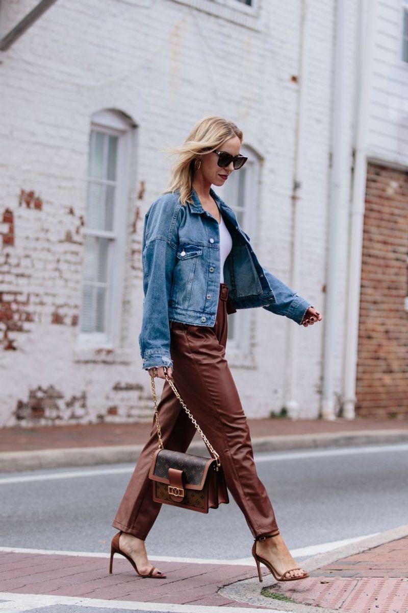 Denim Jacket with Leather Pants