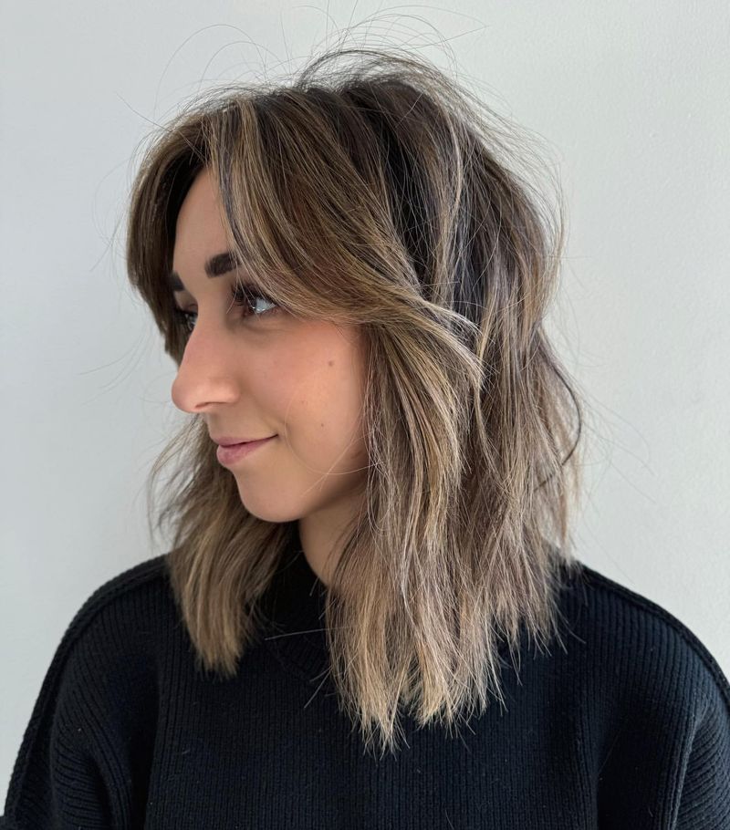 Textured Lob with Curtain Bangs